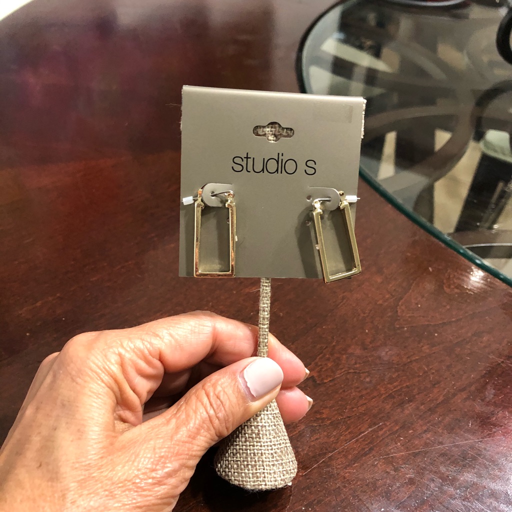 Studio S. Golden Rectangular Shaped Earrings. New